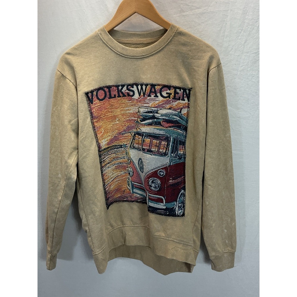 Volkswagen VW Bus Beach  Graphic Sweatshirt Men's S Tan Licensed Retro Rare